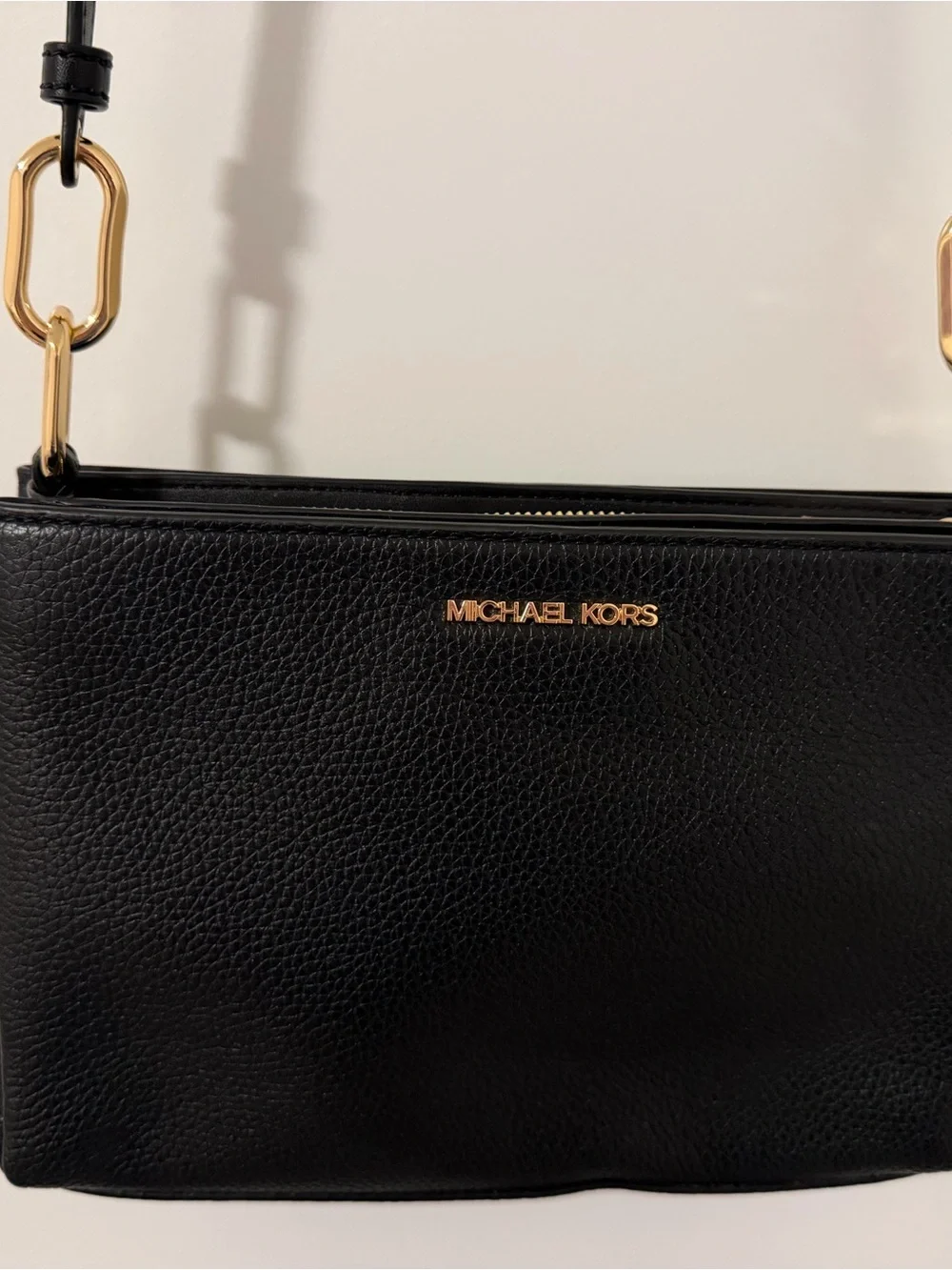 Michael Kors Black Leather Crossbody with Gold Accents